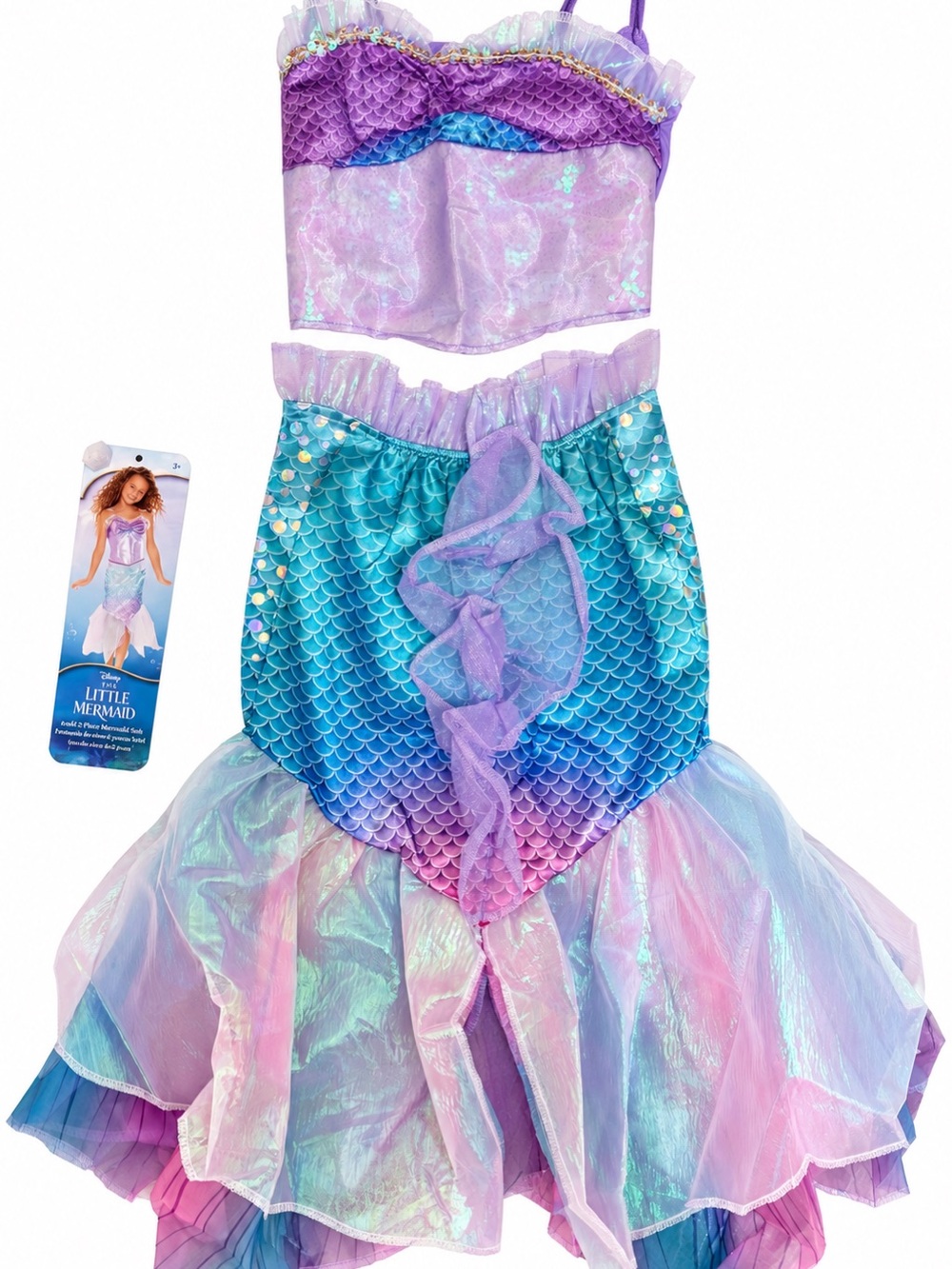 Disney The Little Mermaid Ariel Mermaid Costume 2-Piece Girls Dress-Up Ages 3+